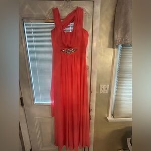 NY Collection Coral Maxi Gown with Jeweled Waist